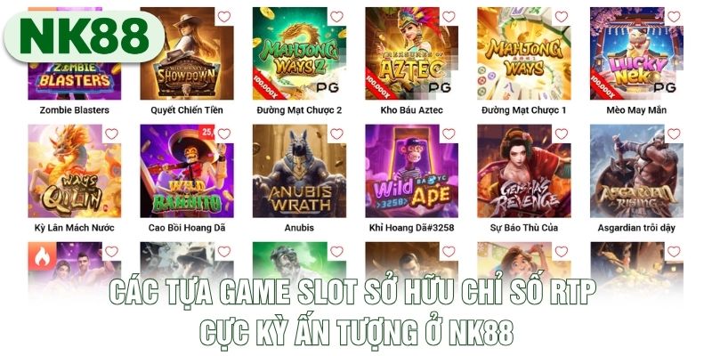 Các tựa game Slot sở hữu chỉ số RTP cực kỳ ấn tượng ở NK88 Các tựa game Slot sở hữu chỉ số RTP cực kỳ ấn tượng ở NK88