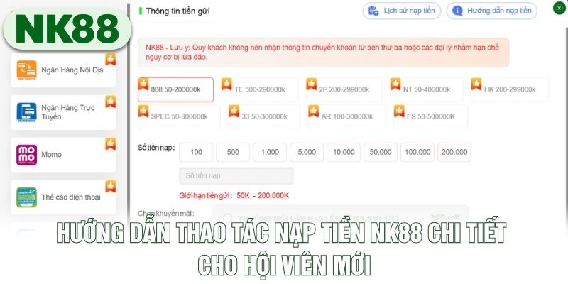 Hướng dẫn thao tác nạp tiền NK88 chi tiết cho hội viên mới